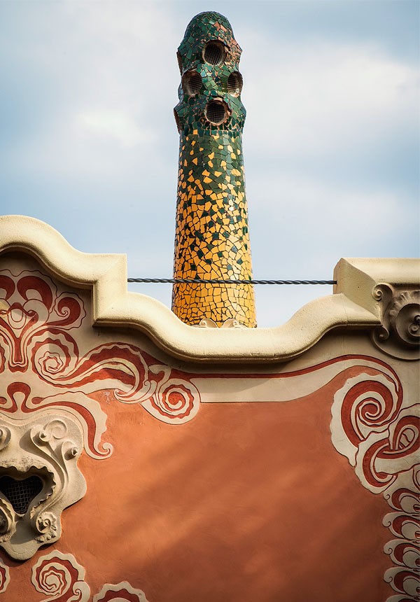 Chimney covered in trencadís mosaic